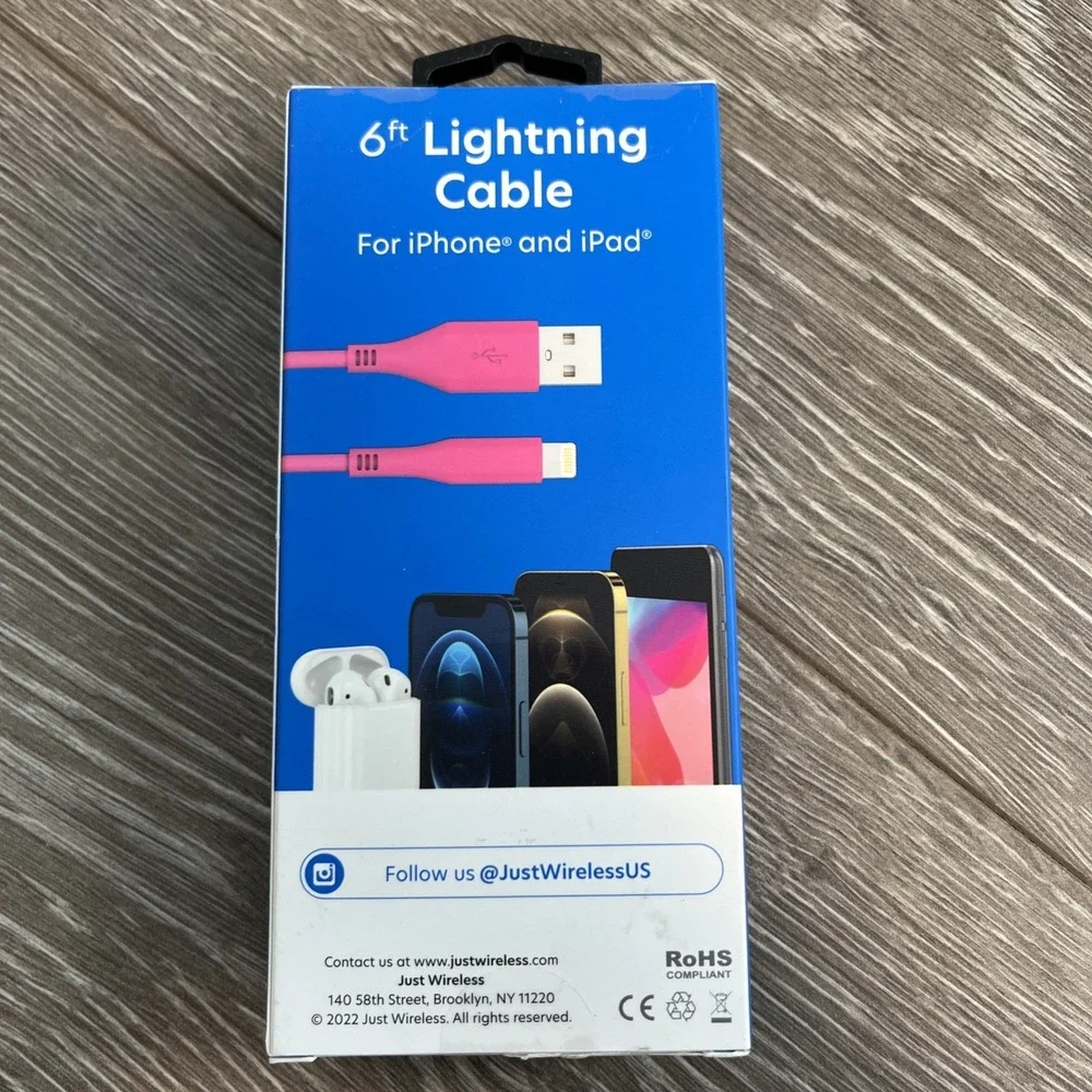 Just Wireless 6ft iPhone connector to USB-A PVC Cable for iPhone/iPad Light Pink